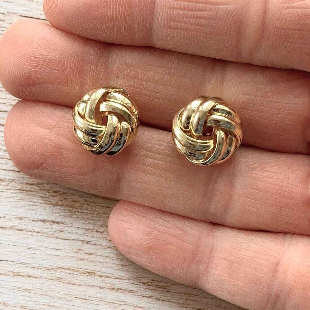 Love Knot Petite Stud Earrings Gold Tone .5” - Picture 6 of 7